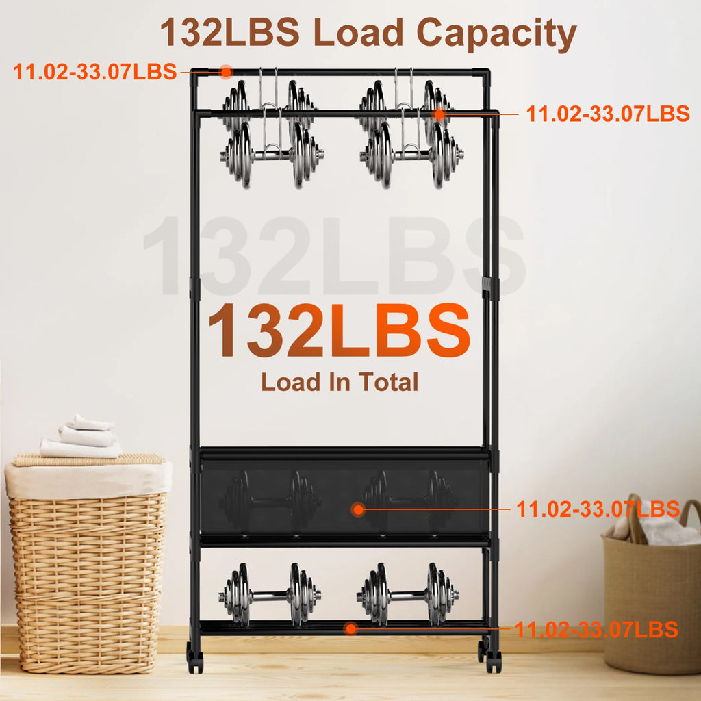 1Pc Double Rods Garment rack avec sac de rangement Portable rack de vêtements avec étagères verrouillables