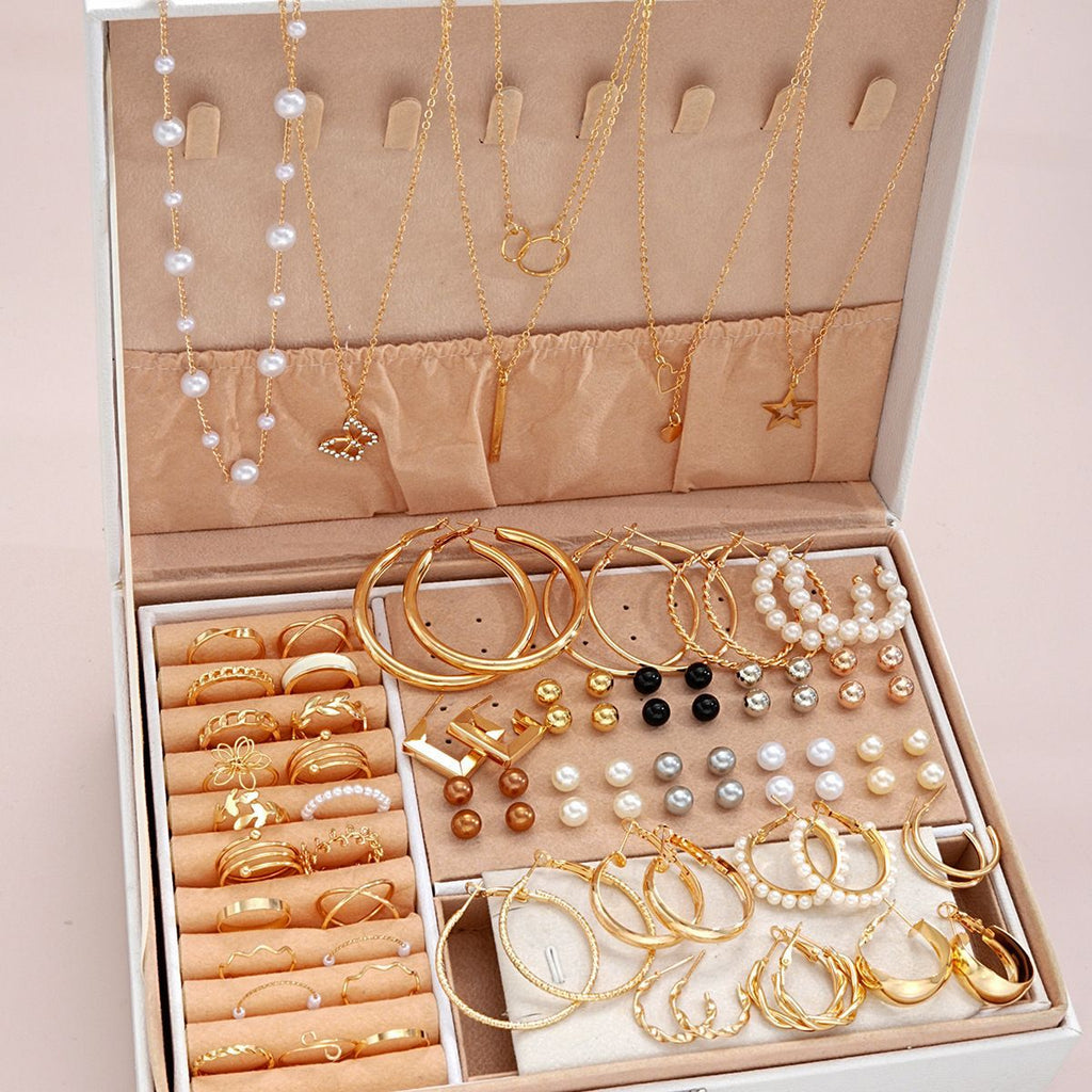 Pearl alloy earrings and rings