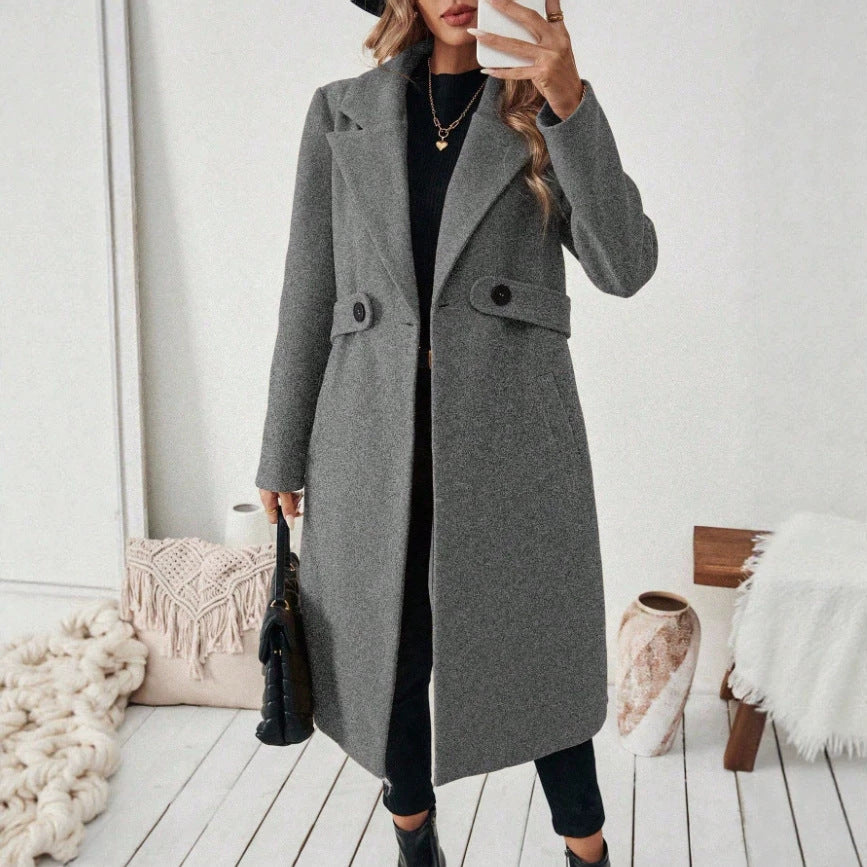 Manteau en laine de couleur unie pour femmes avec un motif Lapel et double-bras