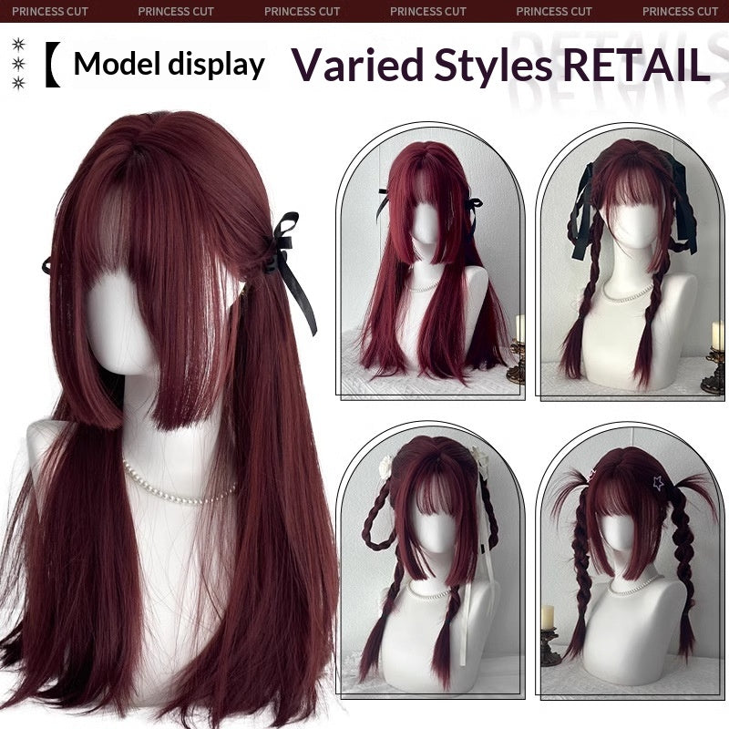 Rouge Perruque Femme Long cheveux naturel pleine tête Cap Style japonais