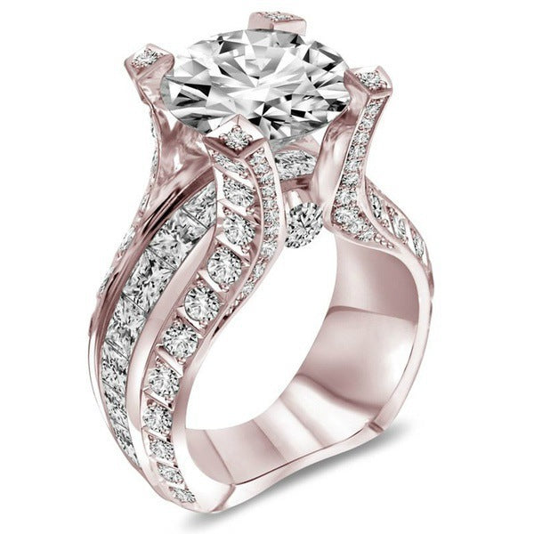 Anneau de fiançailles Zircon en forme d'Ovale en or rose
