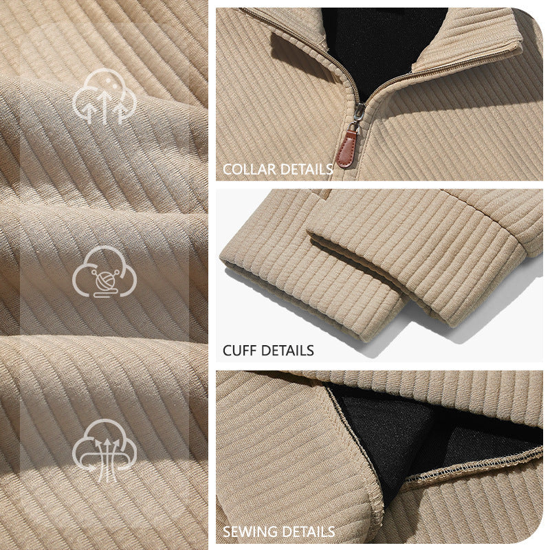 Arrivée Homme Twill Jacquard Ribbed demi-zip manches longues Plus Taille Sports Casual Sweatshir