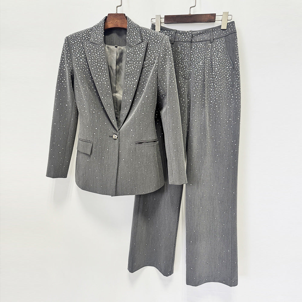 Pantalon à simple bouton en strass gradué tout-terrain et pantalon à long pied de taille haute