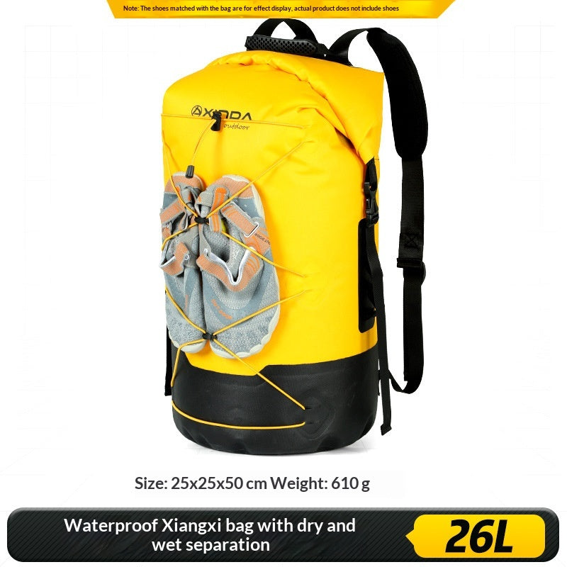 Outdoor backpack with IPX7 wet/dry compartment