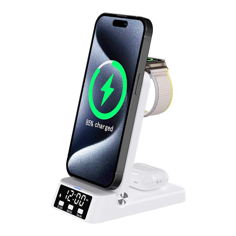 3-en-1 Chargeur horloge de bureau debout avec charge sans fil
