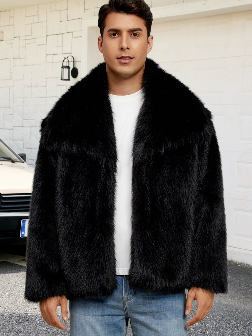 Veste en fausse fourrure de style Lapel pour homme