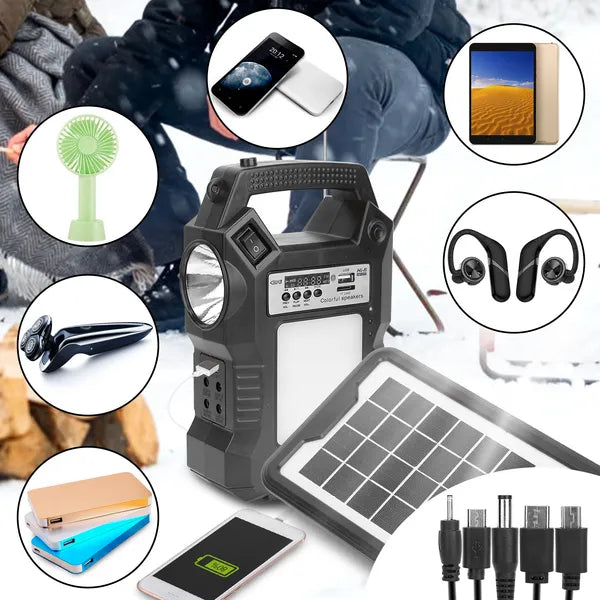 Portable Solar Power Station Rechargeable Backup Power Bank W/Flashlight 3 Ampoules d'éclairage