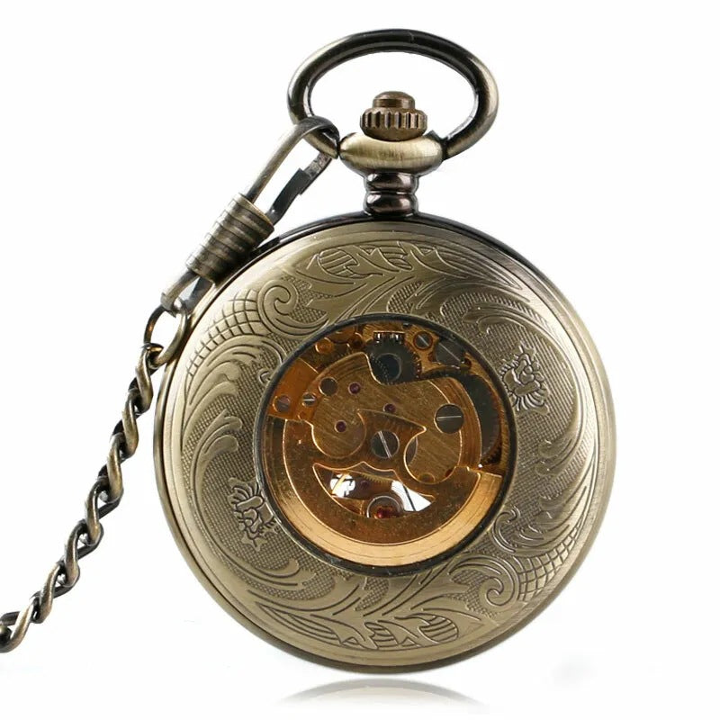 Flip-Open Retro Transparent-Lid Montre de poche mécanique gravé