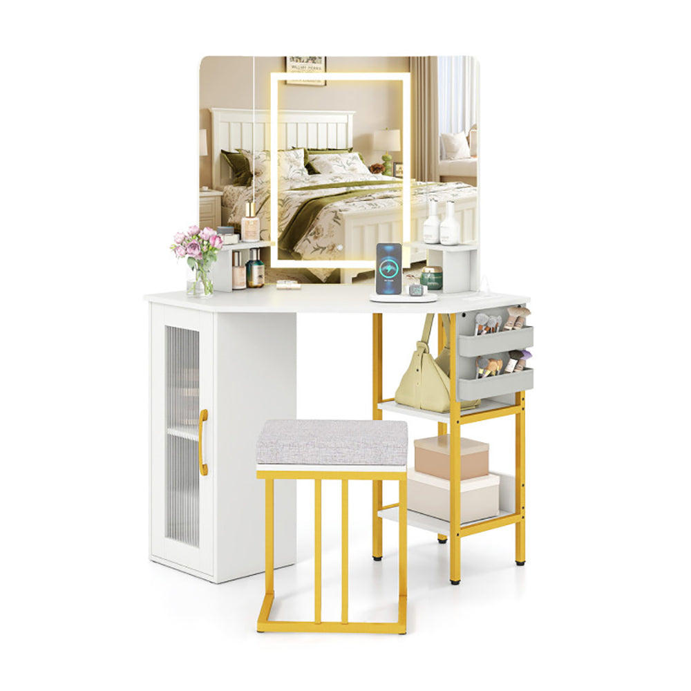 Coin Vanity Desk avec miroir et lumières Maquillage Table avec miroir triple