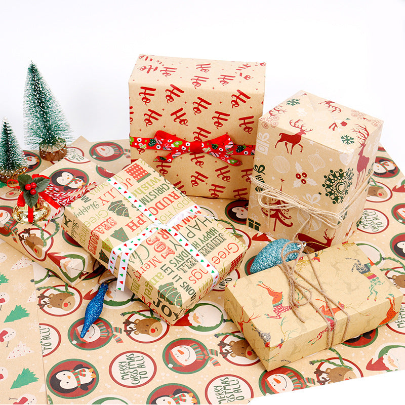 Papier Kraft Boîte Cadeau Créative Papier Décoratif Père Noël Snowman Snowflake Wrapping Pape