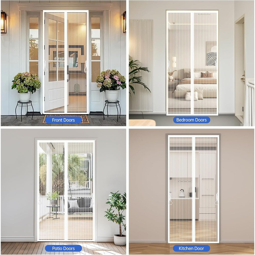 90x210 Cm Rideau magnétique blanc avec bande adhésive — Écran d'intimité facile pour les portes et le vent