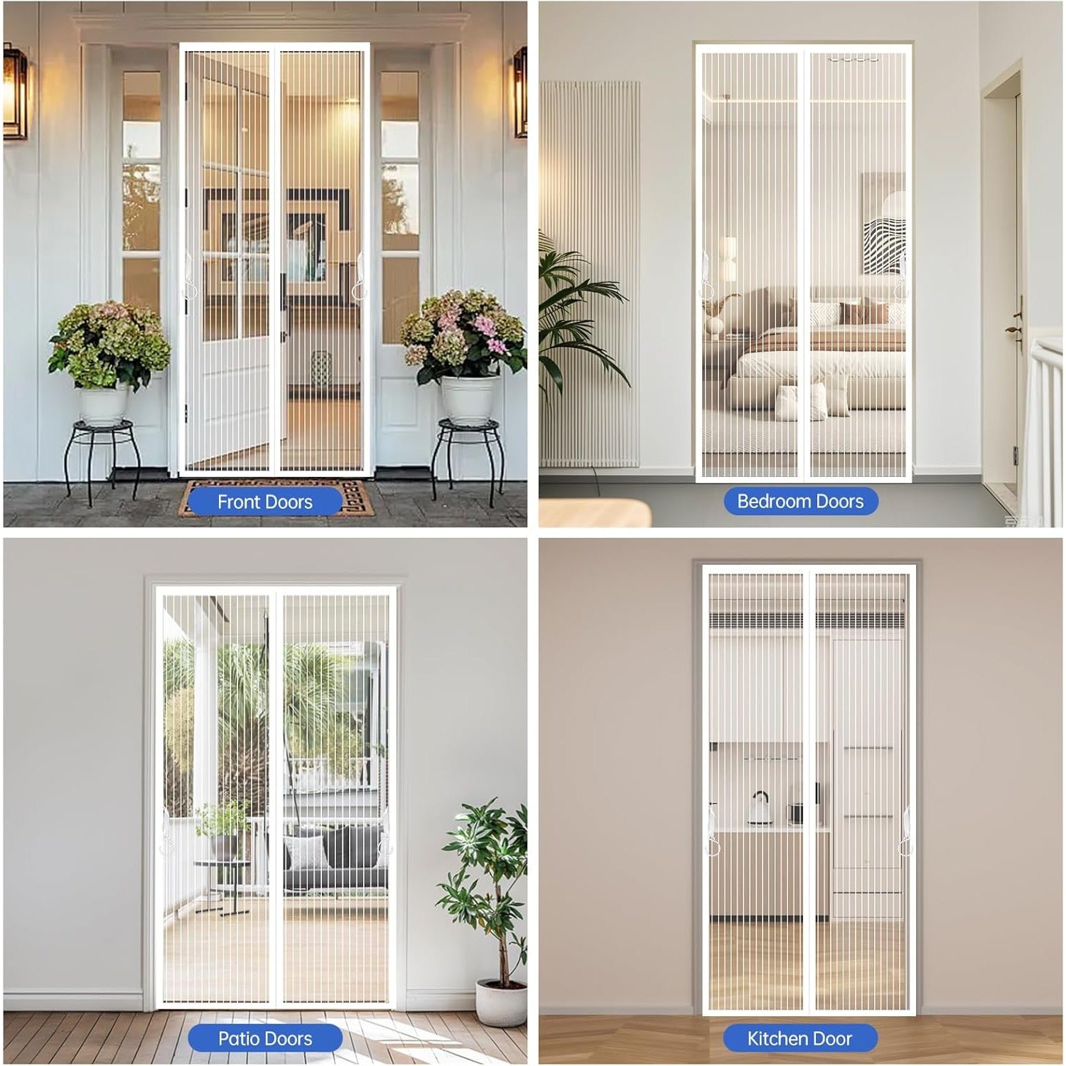 90x210 Cm Rideau magnétique blanc avec bande adhésive — Écran d'intimité facile pour les portes et le vent