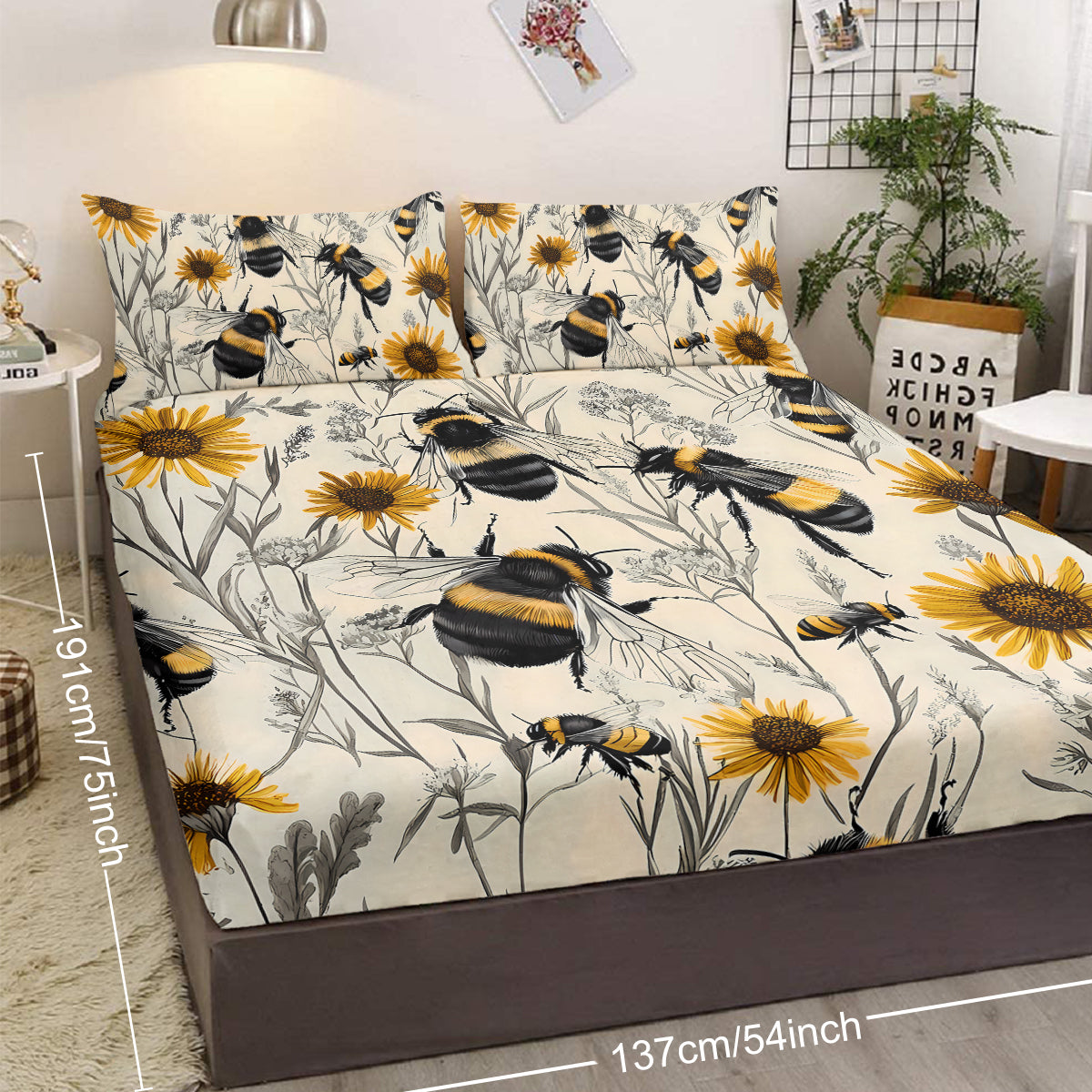 3PCS Botanical Floral Imprimé Lit Fitted Sheet Set