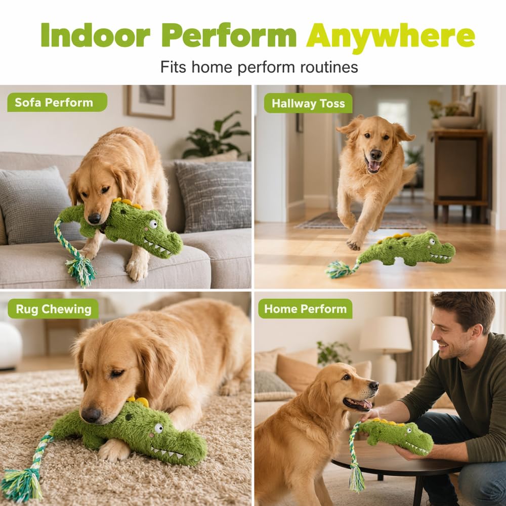 Fun Knotty Crocodile Dog Chew Jouet pour jouer interactif Coton corde et squeaky Plush