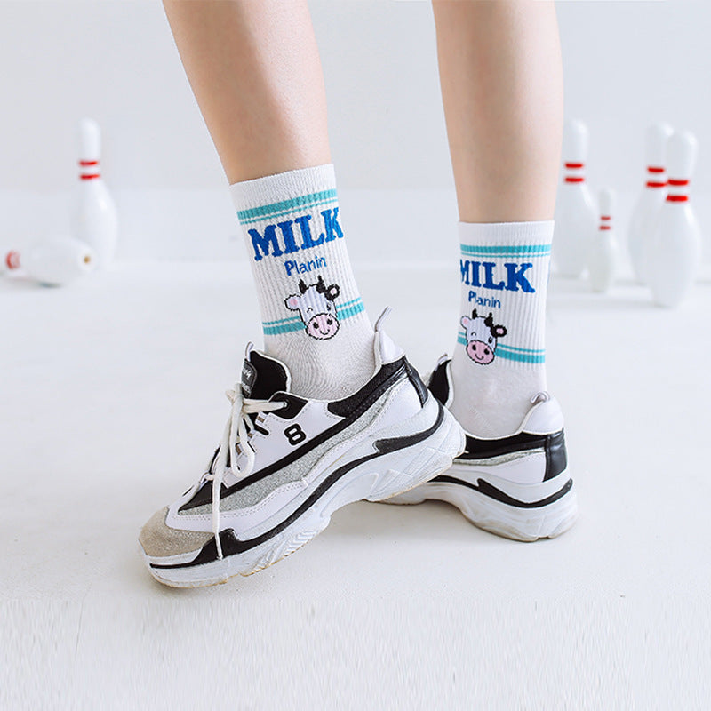 Fraises Chaussettes en lait de bananes Femmes Longueur mi-calf