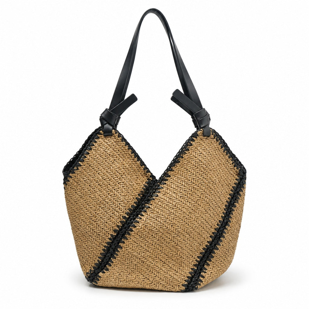 Sac tissé à la main polyvalent en paille rayée