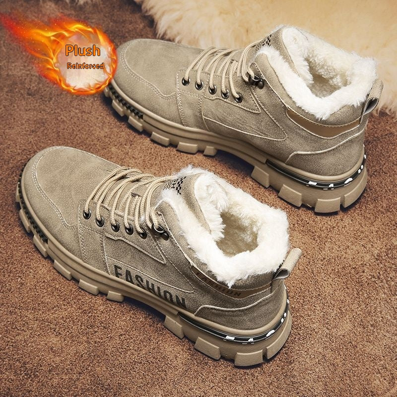 Chaussures de coton chaudes et épaisses doublées de polaire pour hommes