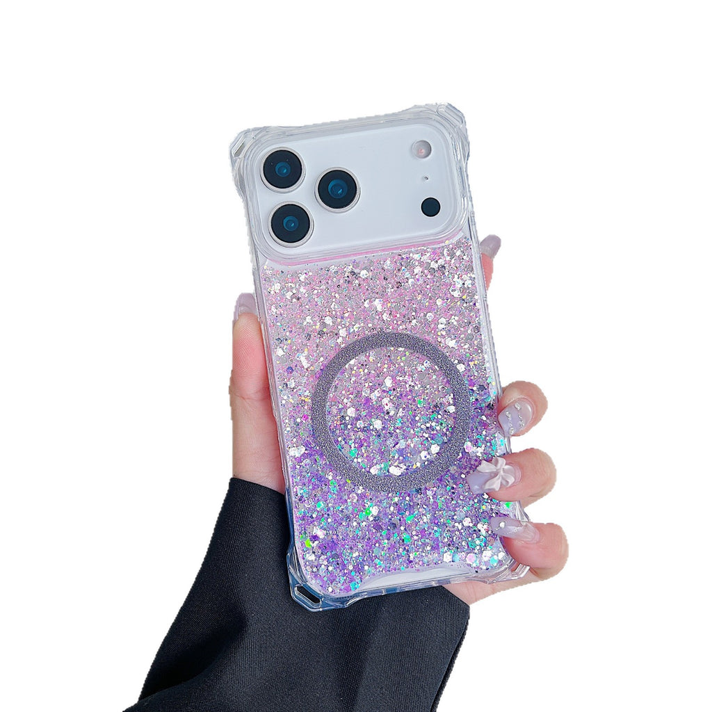 Applicable à IPhone16pro Glitter Magnetic Drop-resistant Phone Case