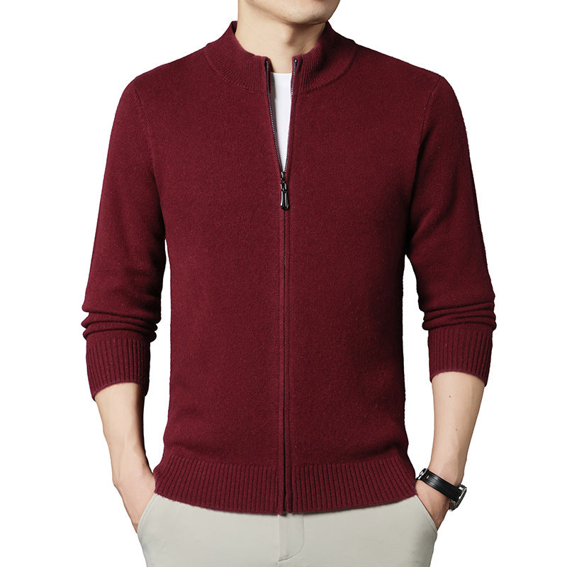 Still-collar Merino Laine Cardigan Knit Veste