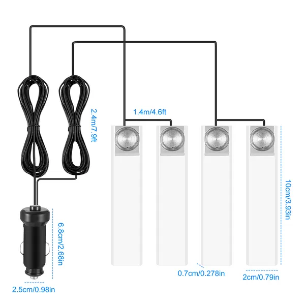 Charge voiture 4Pcs intérieur LED atmosphère voiture légère