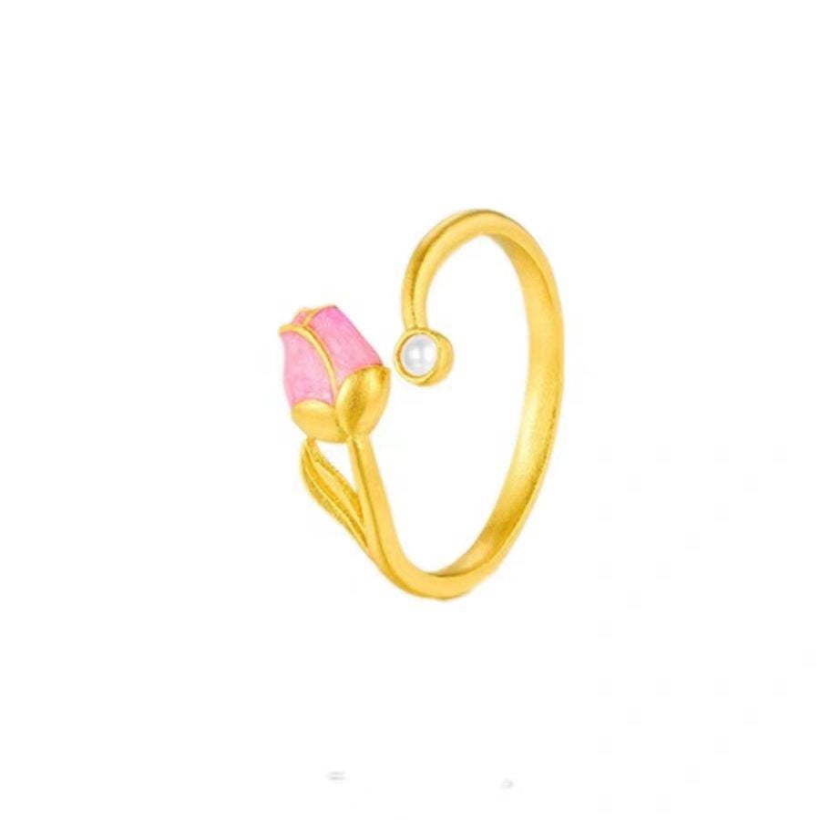 Bague de tulipe dorée à bout ouvert