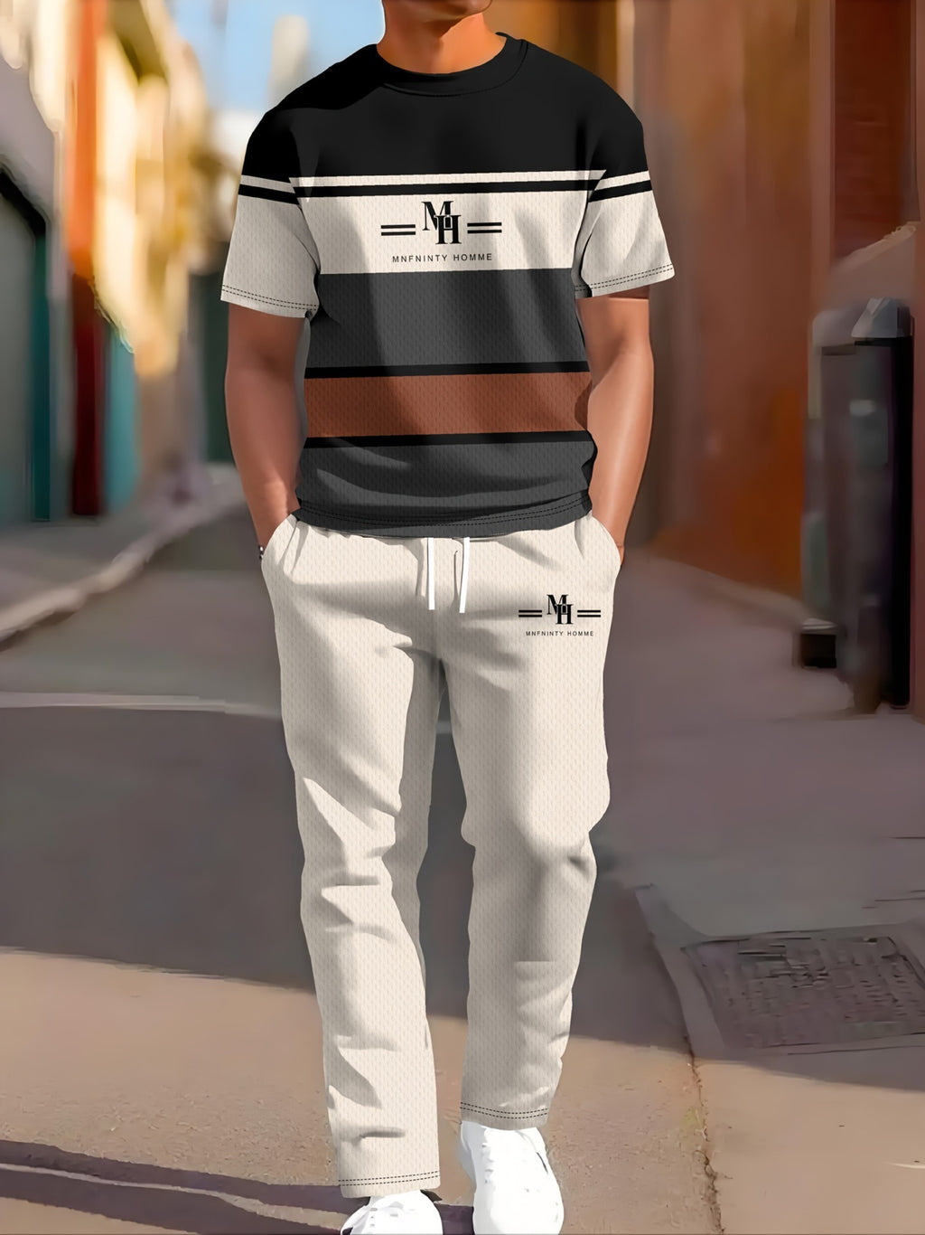 Vêtements de sport occasionnels manches courtes et pantalons longs Imprimés Ensemble deux pièces