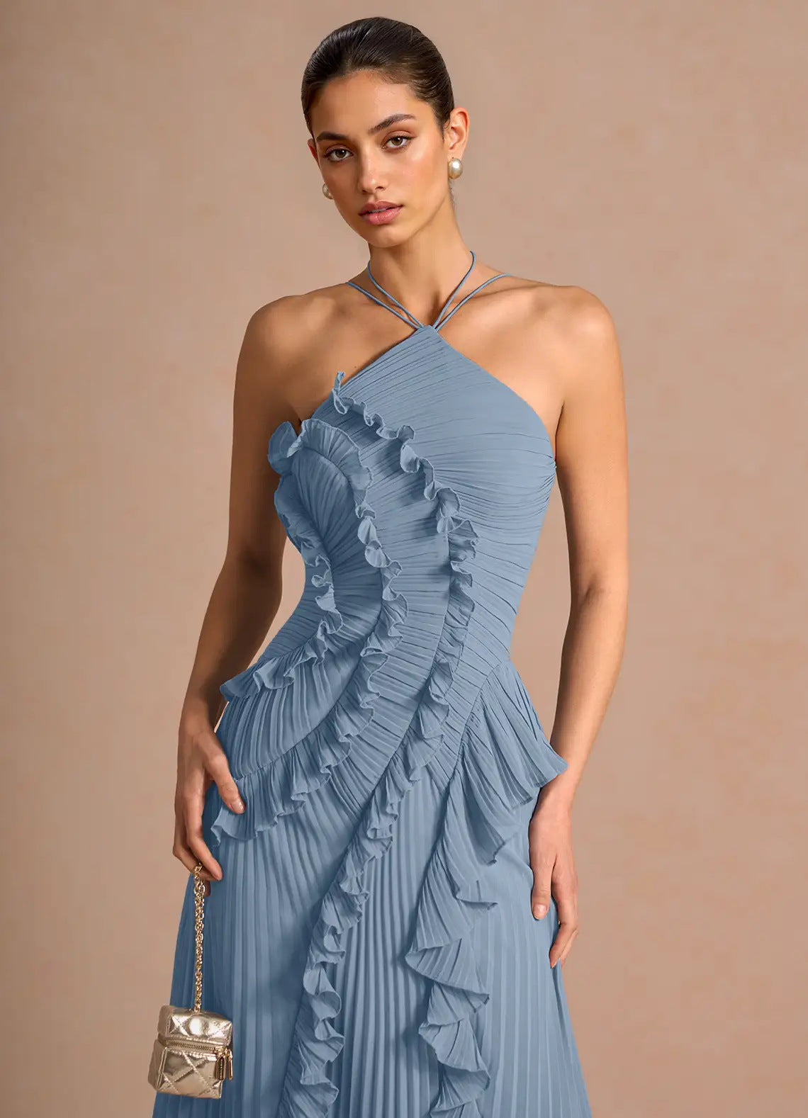 Robe sans dos sexy à col haltère pour femmes