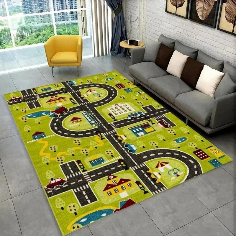 Fun Racing Track Flannel Floor Mat Non-Slip Home Décor Rug pour les enfants chambres et aires de jeux