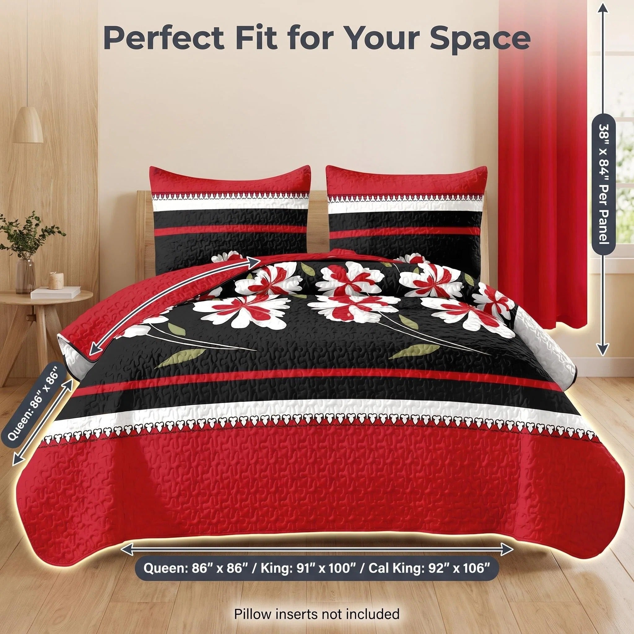 Couche de lit et rideau noir et rouge 9 pièces