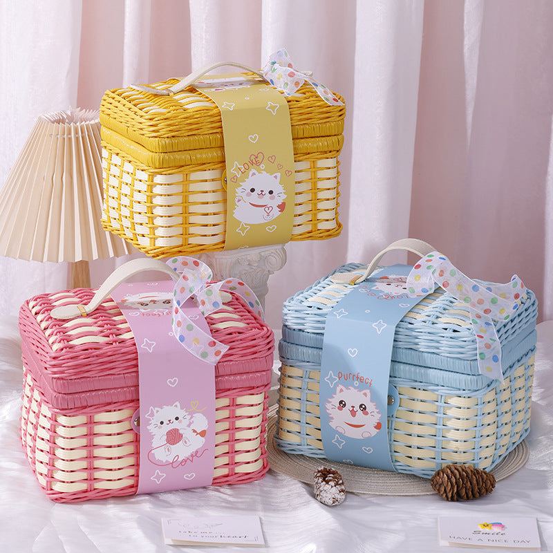 Paille rectangulaire et panier tissé en cuir