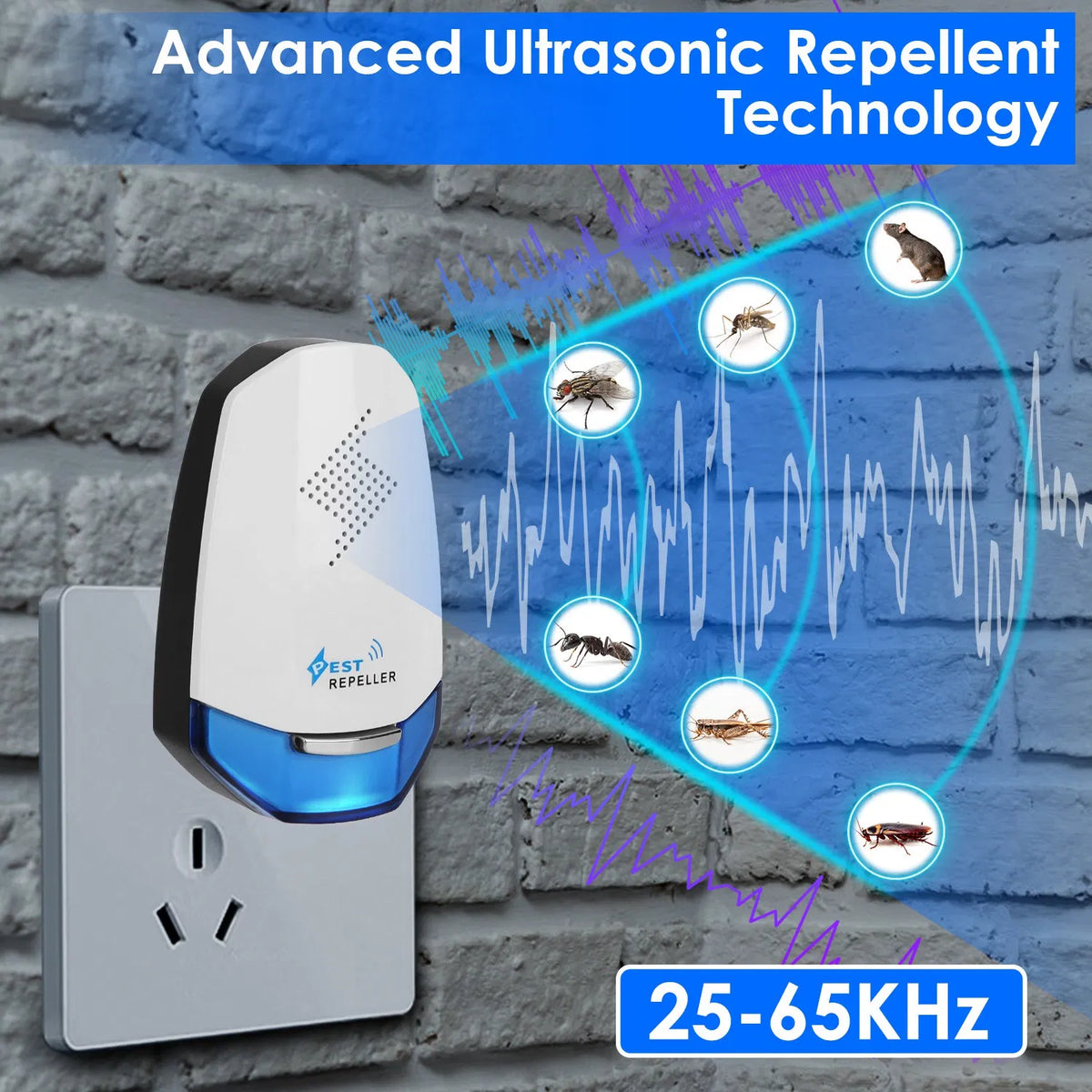 Repelleur à ultrasons à 2 paquets - Fréquence variable 25 - 65KHz