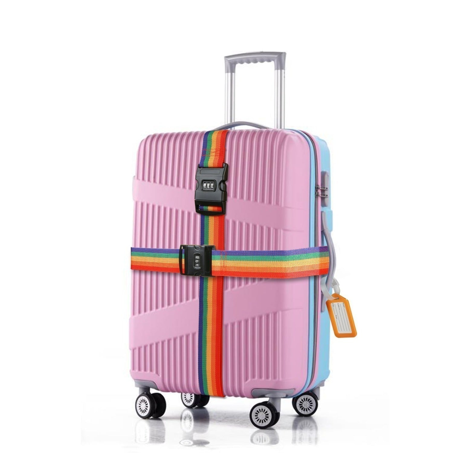 Set de 2 Straps de bagages colorés avec serrure TSA + 2 étiquettes de bagages orange pour bagages et fête