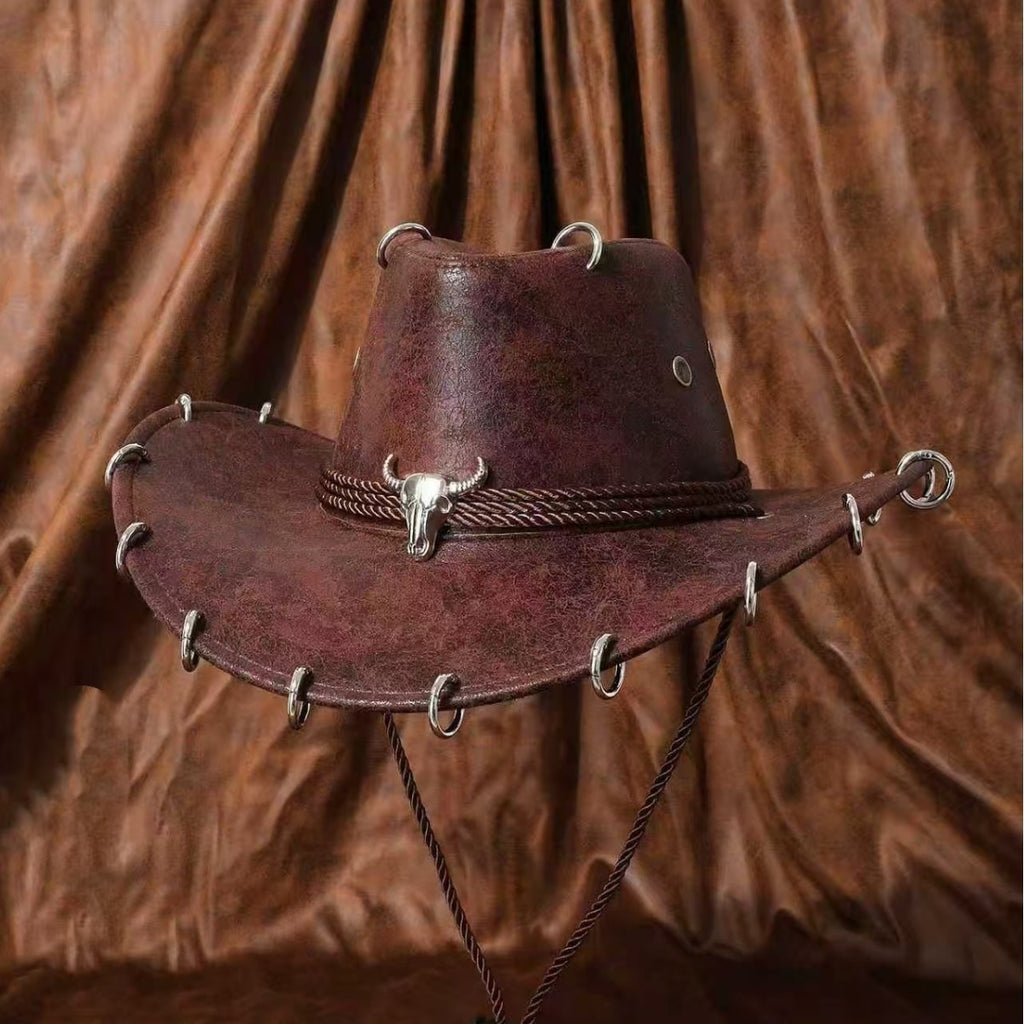 Chapeau à tête en cuir de vache de style américain Vintage Western