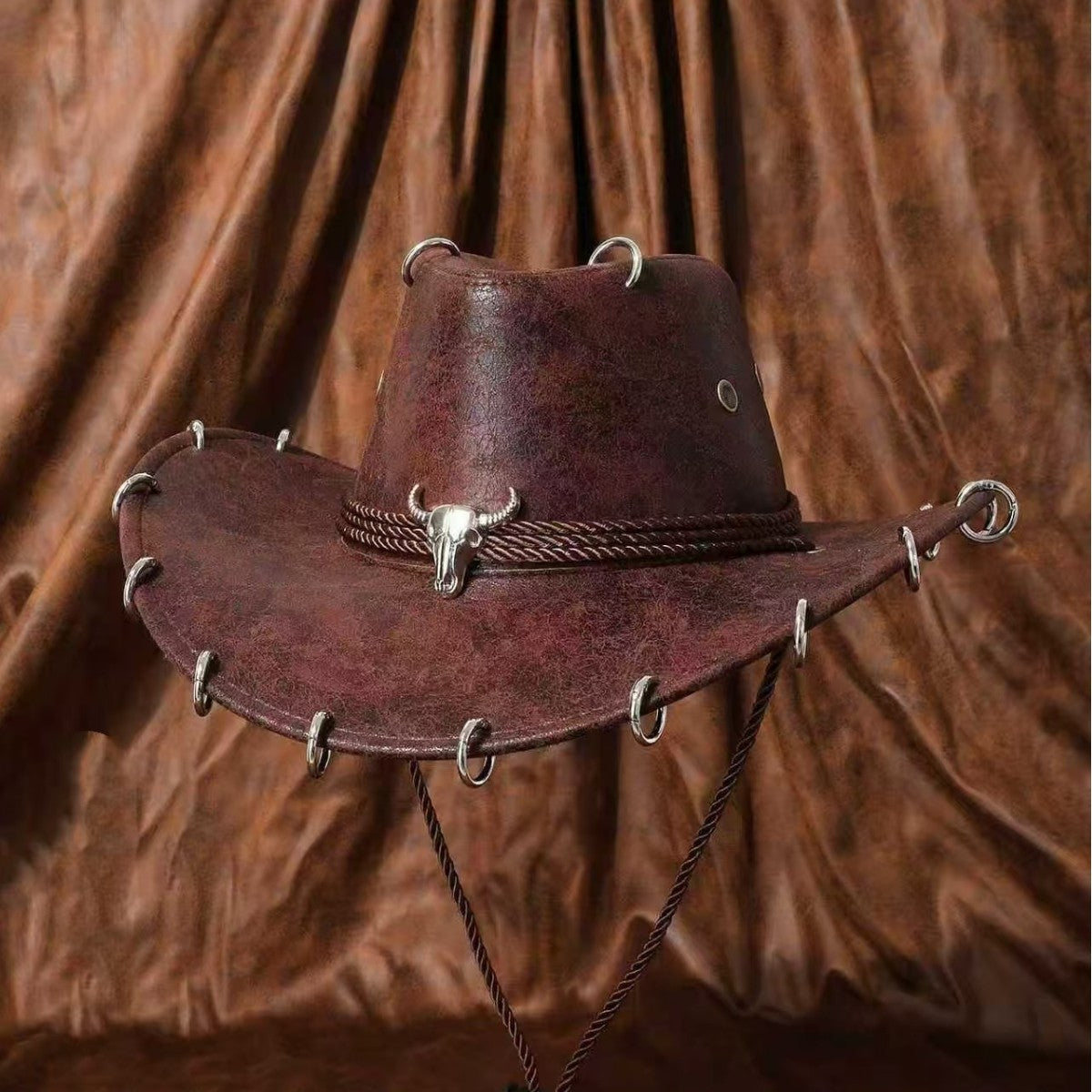 Chapeau à tête en cuir de vache de style américain Vintage Western