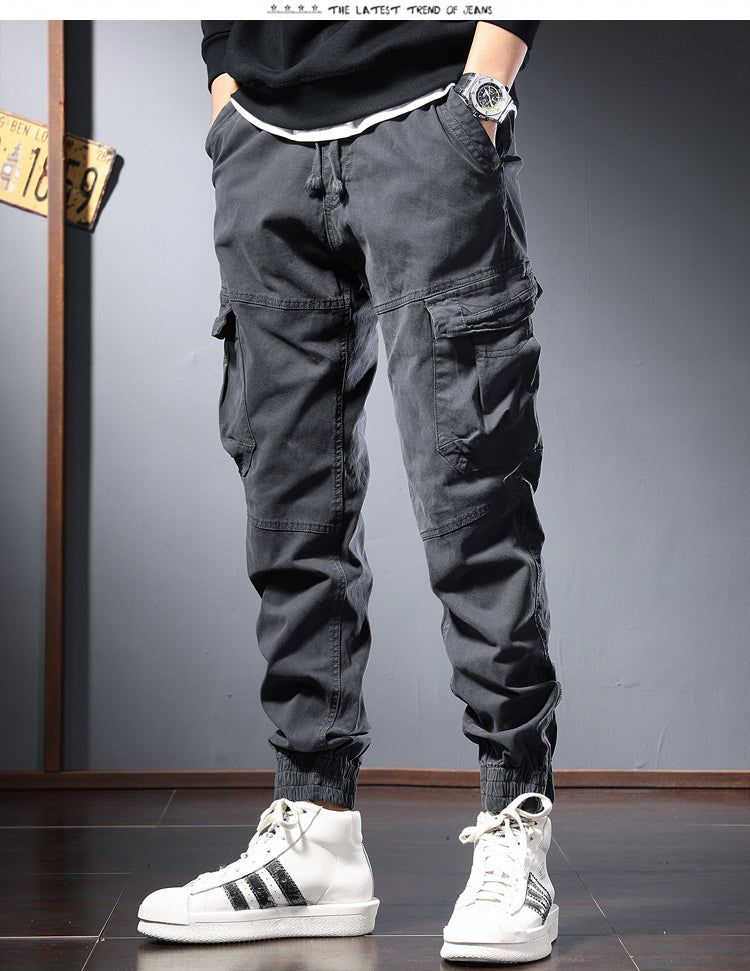 Pantalon casual en coton couleur solide pour homme