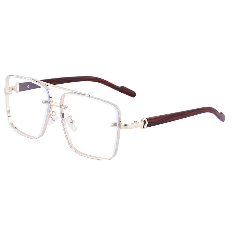Lunettes de soleil à cadre carré Coupe Edge Men's Imitation Wood Grain Temples Lunettes de soleil Men's Trend