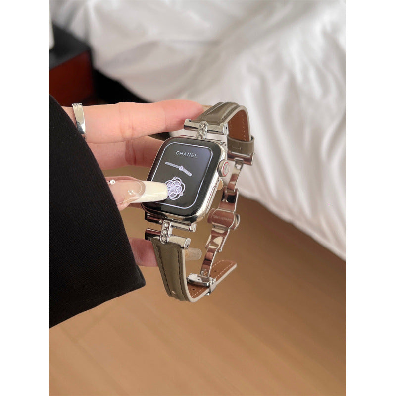 Watch strap in diamond-embellished leather