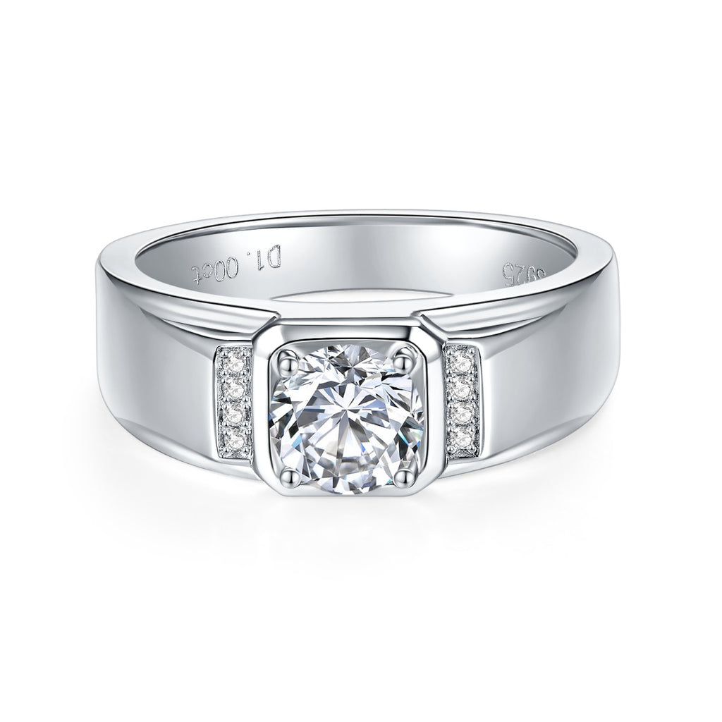 S925 Argent Sterling 1ct Moissanite Anneau Homme
