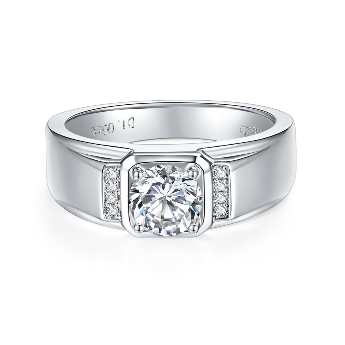 S925 Argent Sterling 1ct Moissanite Anneau Homme