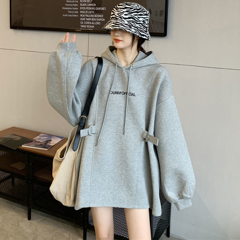 Style coréen Loose-fitting Fleece-lined Épaisseur femmes surdimensionnées Hoodie pour l'automne et gagner