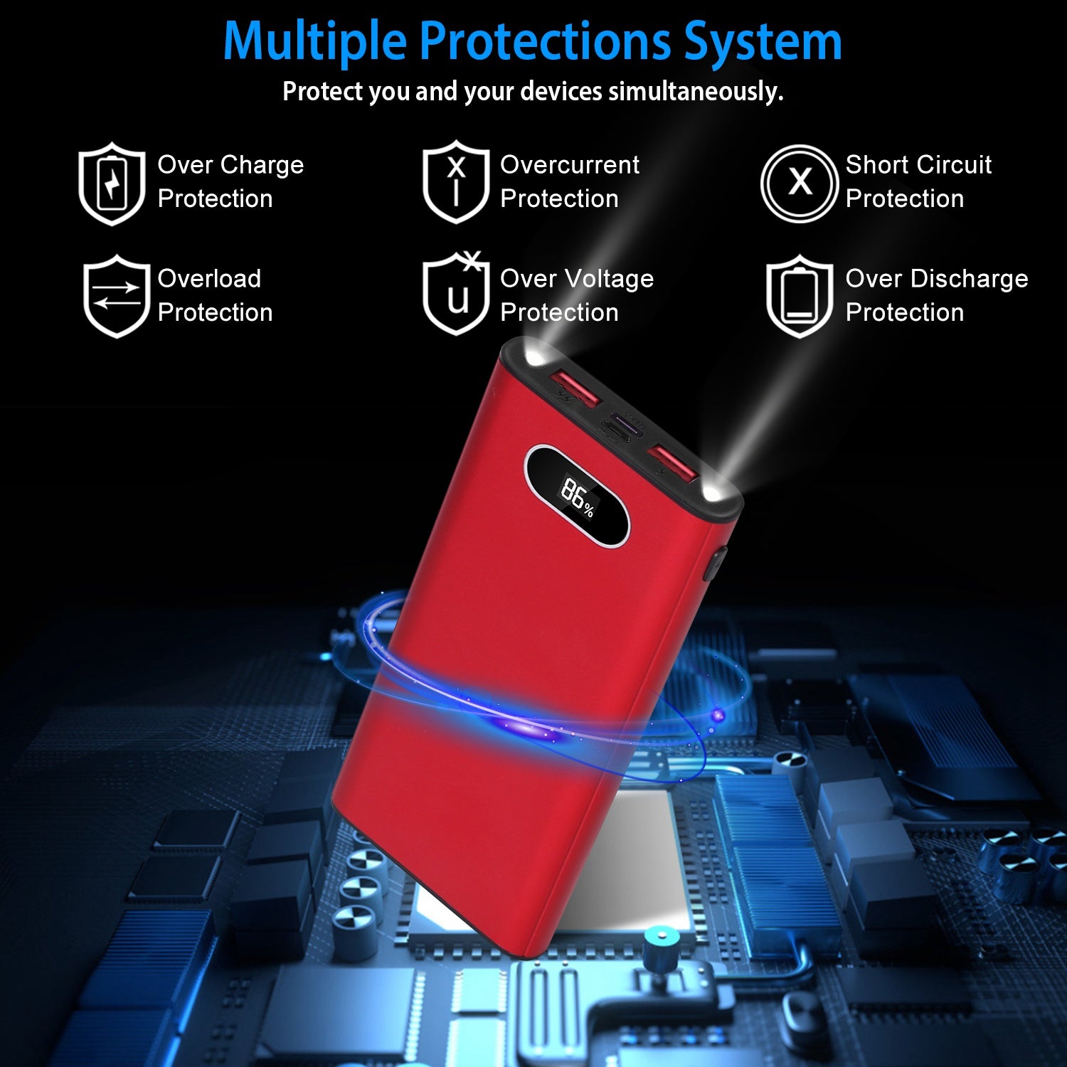 Options couleur rouge vert-noir -- 1Pc 20000Mah Power Bank Chargeur Portable Batterie externe