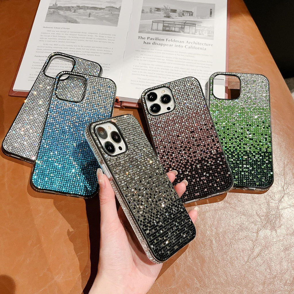 Gradient Edge Diamond Case Téléphone Starry Sky Strass