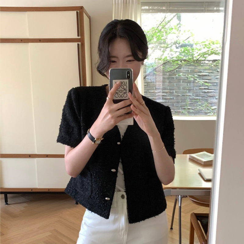 Women's Short-Sleeve Olive Button Jacket