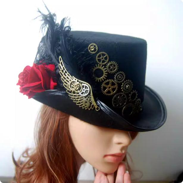Chapeau de balle Steampunk rétro avec plumes ailées