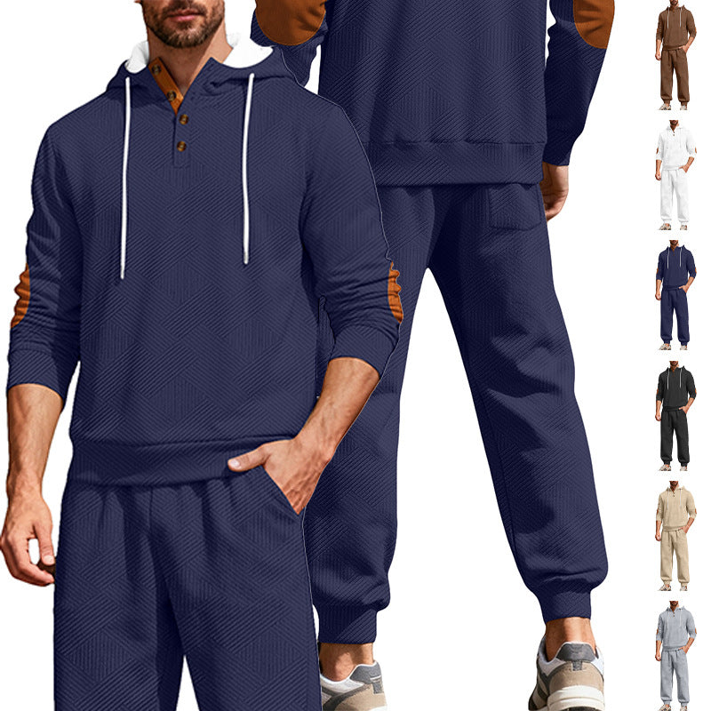 Panel en cuir pour hommes Jacquard Casual SetStand Collar Faux Capuche à manches longues Sweatshir Dessin