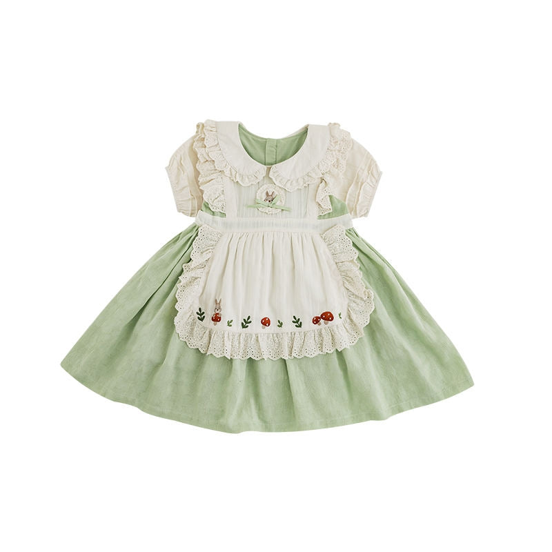 Robe d'enfant brodée en lapin à manches courtes