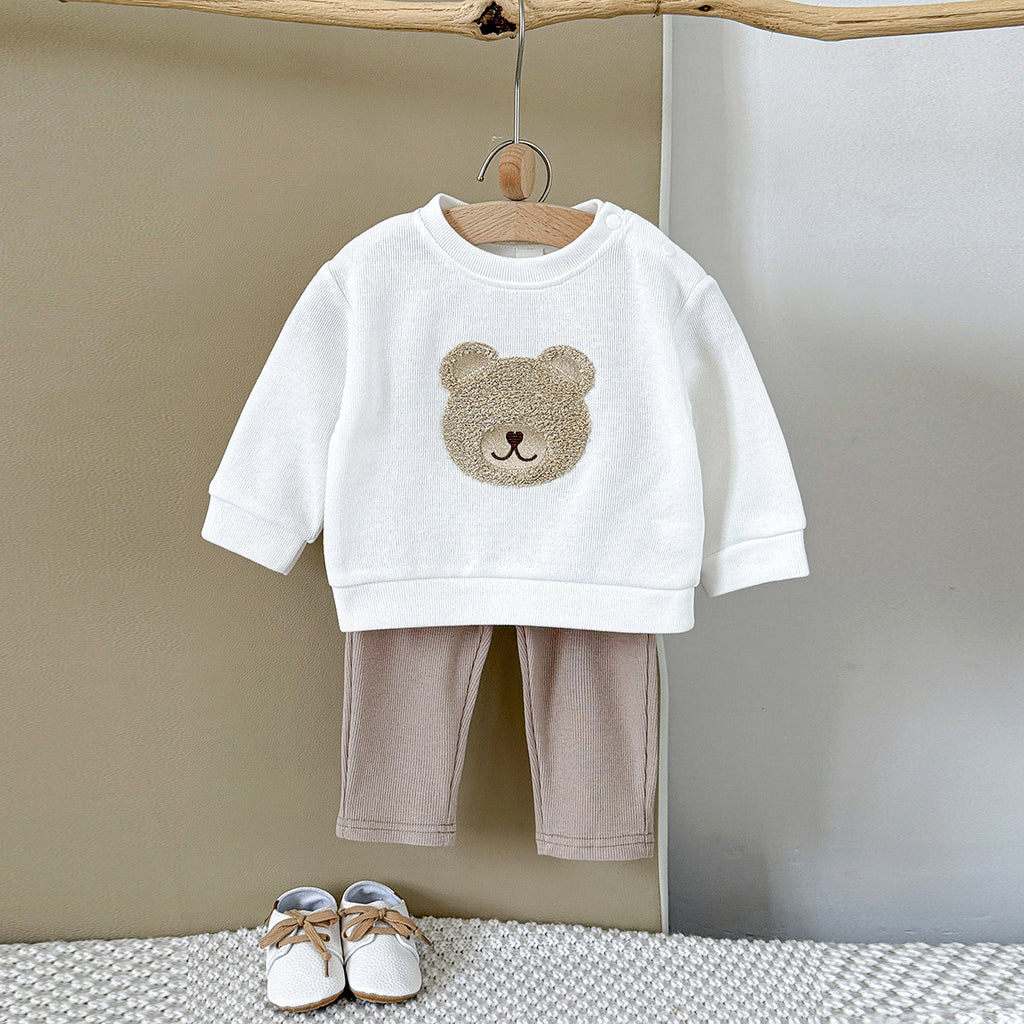 INS Unisex Baby Bear Print Ensemble de capuche et de sweatpants à manches longues pour Springautumn