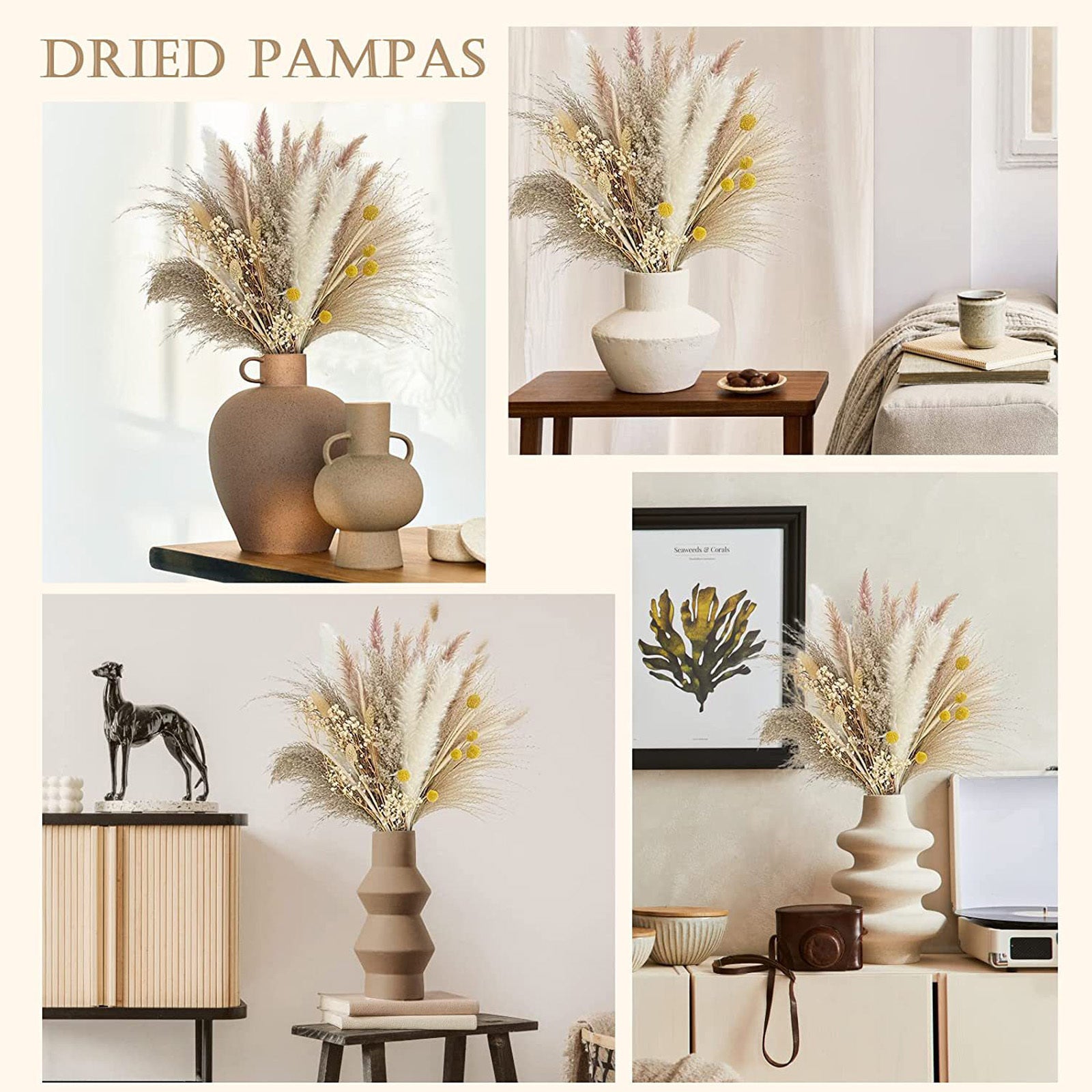 Set de décor d'herbe séchée de 20 pièces - Bouquet de fleurs séchées naturelles pour vases - Country-Sty