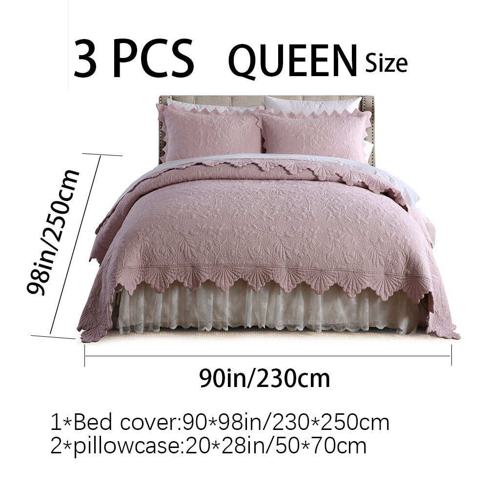 3-Piece Rose Floral Embossé Couvercle cousu Couvercle rempli de coton