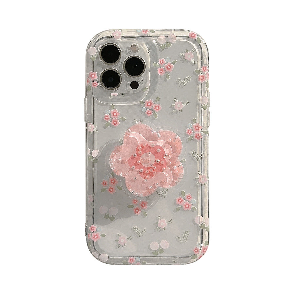 Étui de téléphone à support de sable à fleurs concassées transparent